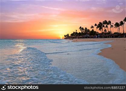 Druif beach at sunset on Aruba island in the Caribbean sea