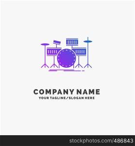 drum, drums, instrument, kit, musical Purple Business Logo Template. Place for Tagline.. Vector EPS10 Abstract Template background