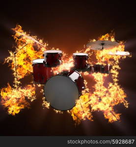 drum set in fire