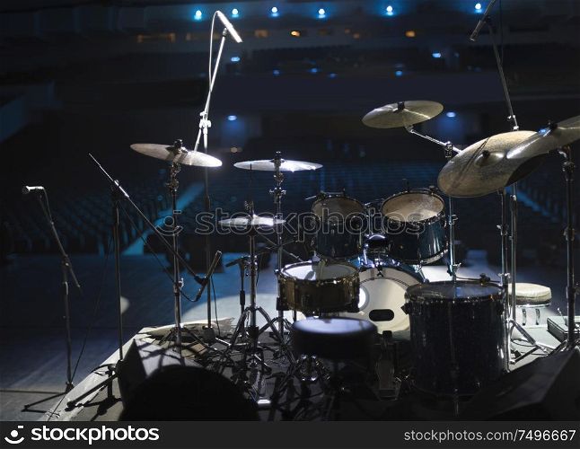 drums on stage before a music concert.