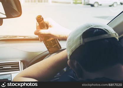 Drunk driver sleep in car while driving