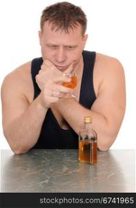 drunk man with a glass in his hand isolated on white background