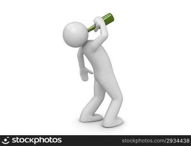Drunk man with green bottle (3d characters isolated on white background, medicine series)