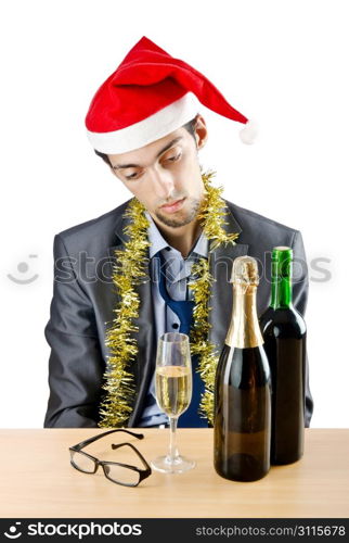 Drunken businessman after office christmas party