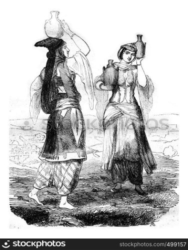 Druze women, vintage engraved illustration. Magasin Pittoresque 1841.