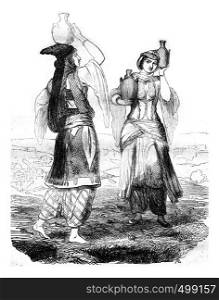 Druze women, vintage engraved illustration. Magasin Pittoresque 1841.