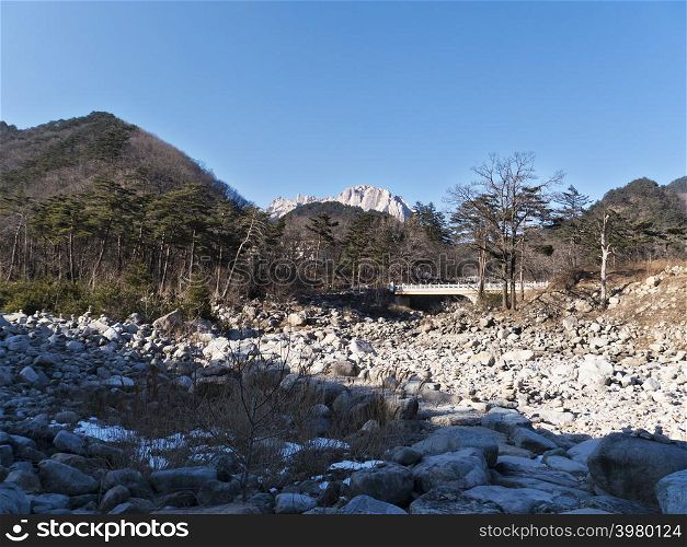 Dry bed of a mountain river in Seoraksan National Park, South Korea