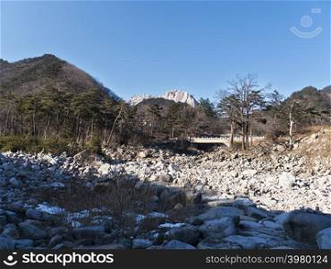 Dry bed of a mountain river in Seoraksan National Park, South Korea