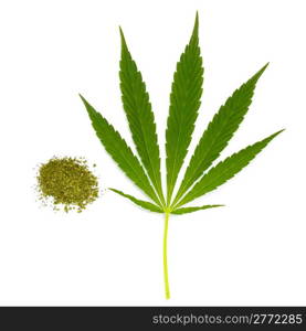 dry cannabis and green leaf