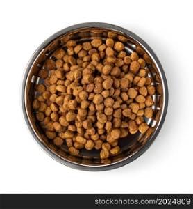 Dry cat food in a bowl, isolated on white background. cat food