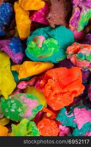 Dry colorful play dough in smal pieces