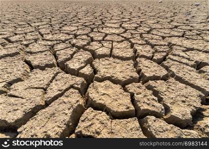 Dry cracked desert. Background. The global shortage of water on the planet.