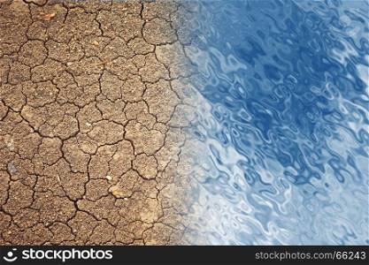 Dry cracked earth and water as background