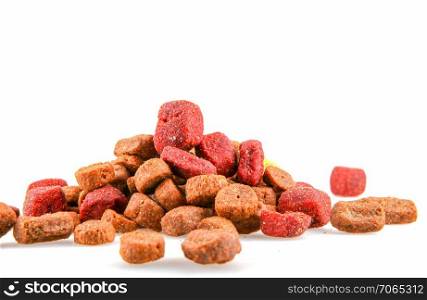 Dry dog food isolated on white background.