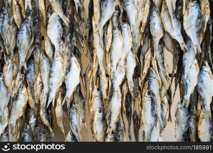 Dry fish in the market. salted fish