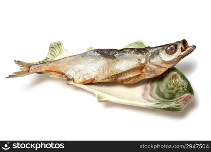 Dry fish on a dish in the form of a fish