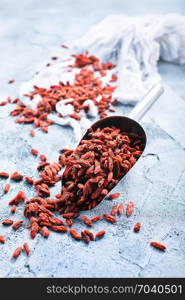 dry goji berries on a table, stock photo