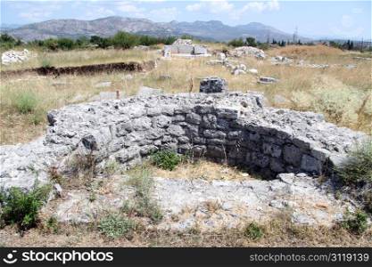 Dry grass and ruins of Duclea near Podgorica, Montenegro