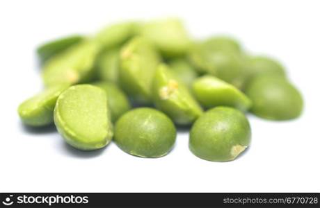 dry green peas on a white background