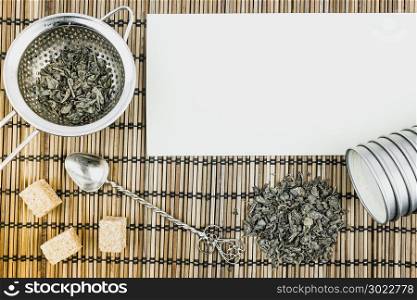 Dry green tea. Objects for tea. Tea ceremony.