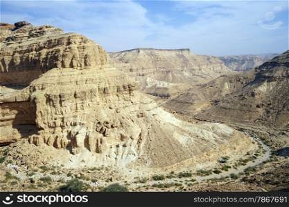 Dry riverbed and mountain in NEgev desert in Israel