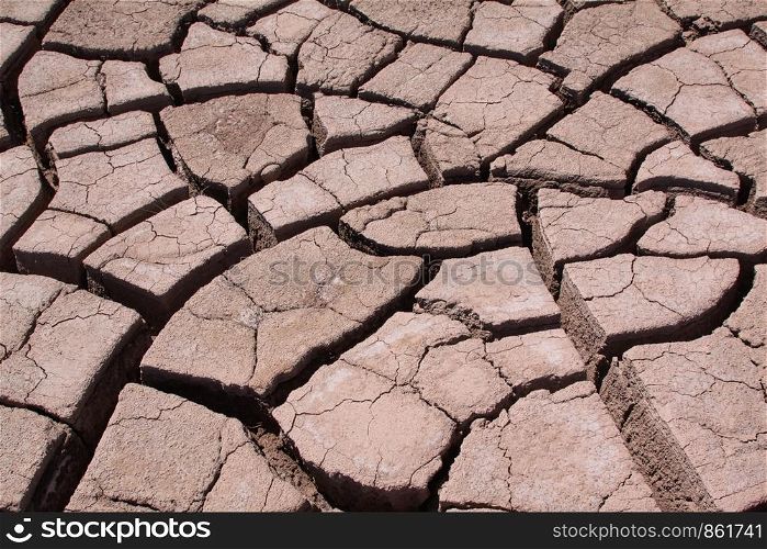 Dry soil is torn and has cracks like dry skin