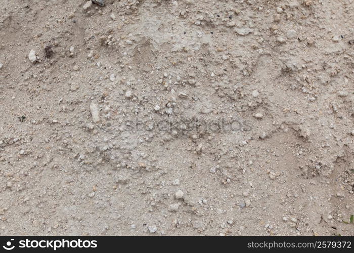 Dry soil with little stones closeup. Textured surface