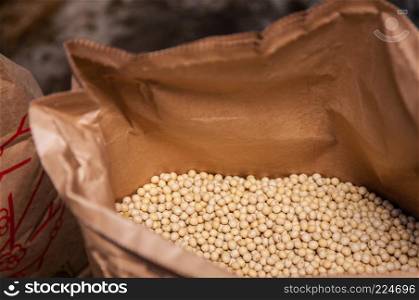 Dry soy beans in bag