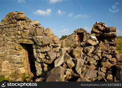 Dry stone wall farm building in ruins