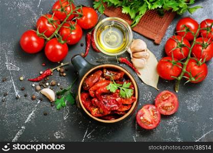 dry tomato with aroma oil and garlic