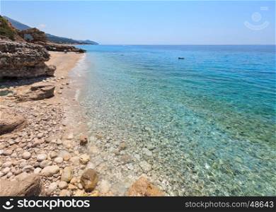 Drymades beach, Albania. Summer Ionian sea coast view. People are unrecognizable.