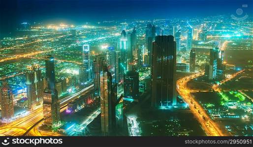 Dubai building at night illumination