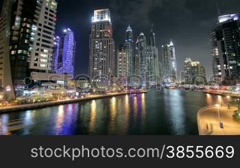 Dubai Marina At Night Time Lapse. HD Video.