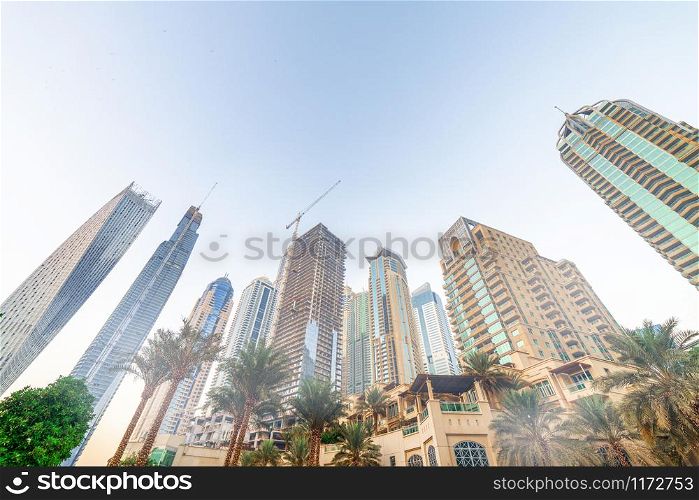 Dubai Marina skyline from the riverfront, UAE.
