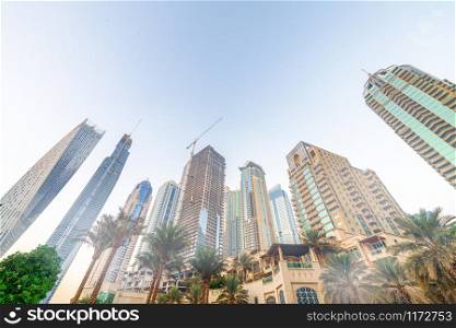 Dubai Marina skyline from the riverfront, UAE.