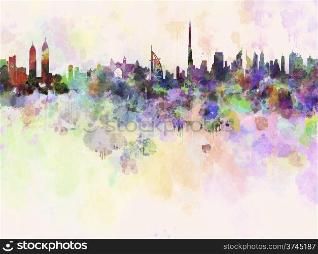 Dubai skyline in watercolor background with clipping path. Dubai skyline in watercolor background