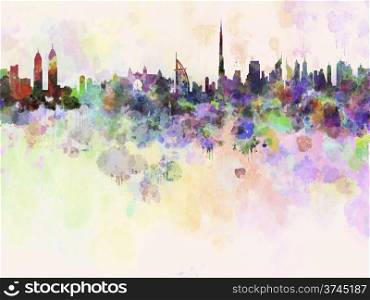 Dubai skyline in watercolor background with clipping path. Dubai skyline in watercolor background