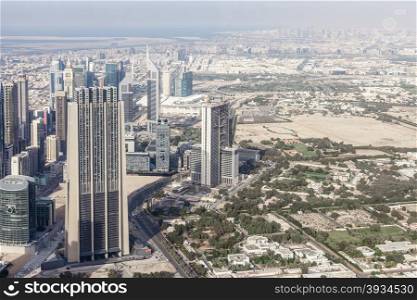 Dubai skyline, United Arab Emirates. Desert and city.