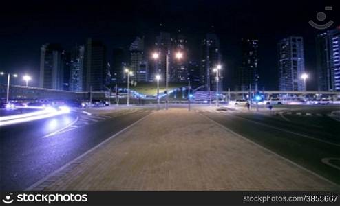 Dubai Street At Night Time Lapse. HD Video.