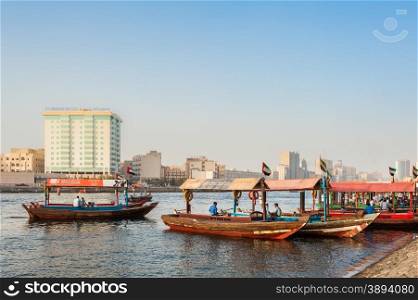 Dubai, UAE - 8 june 2015 : Boats on the Bay Creek in Dubai, UAE