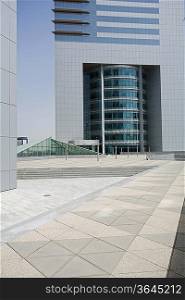 Dubai, UAE, Architectural detail of Emirates Towers plaza on Sheikh Zayed Road