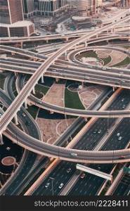 DUBAI, UAE - FEBRUARY 2018  Traffic on a busy intersection on Sheikh Zayed highway