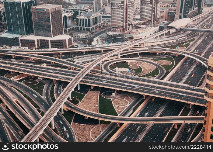 DUBAI, UAE - FEBRUARY 2018  Traffic on a busy intersection on Sheikh Zayed highway