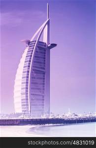 DUBAI, UAE - JAN 28: Burj Al Arab is 321m, second tallest hotel in the world, luxury hotel stands on an artificial island, January 28,2013 Jumeirah beach, Dubai, United Arab Emirates