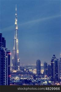 DUBAI, UAE - JANUARY 28: Burj Khalifa, world's tallest tower at 828m, located at Downtown, Burj Khalifa at night January 28, 2013 in Dubai, United Arab Emirates