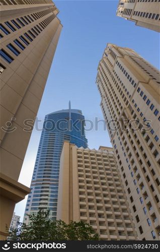DUBAI, UAE - NOVEMBER 11, 2013: Modern buildings in Dubai Marina