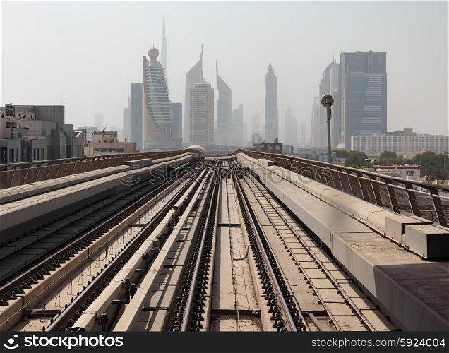 DUBAI, UAE - NOVEMBER 2: Dubai Metro as world&rsquo;s longest fully automated metro network (75 km) on November 2, 2013, Dubai, UAE.