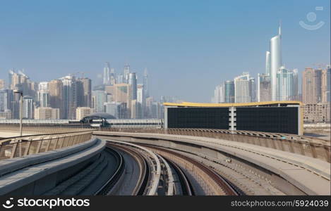 DUBAI, UAE - NOVEMBER 2: Dubai Metro as world&rsquo;s longest fully automated metro network (75 km) on November 2, 2013, Dubai, UAE.