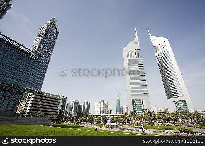 Dubai, UAE, view of Emirates Towers on Sheikh Zayed Road