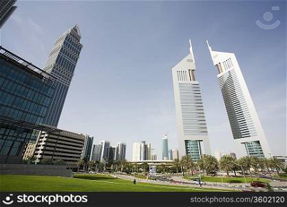 Dubai, UAE, view of Emirates Towers on Sheikh Zayed Road